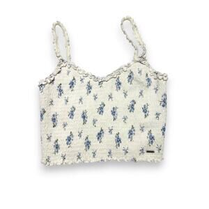 Hollister Smock White Floral Cropped Tank Top Size Large